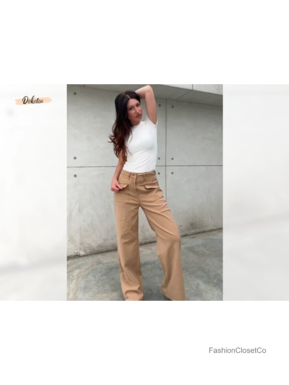Wide Leg Cargo Pants High Waist Stretchable Cotton - Picture 6 of 6